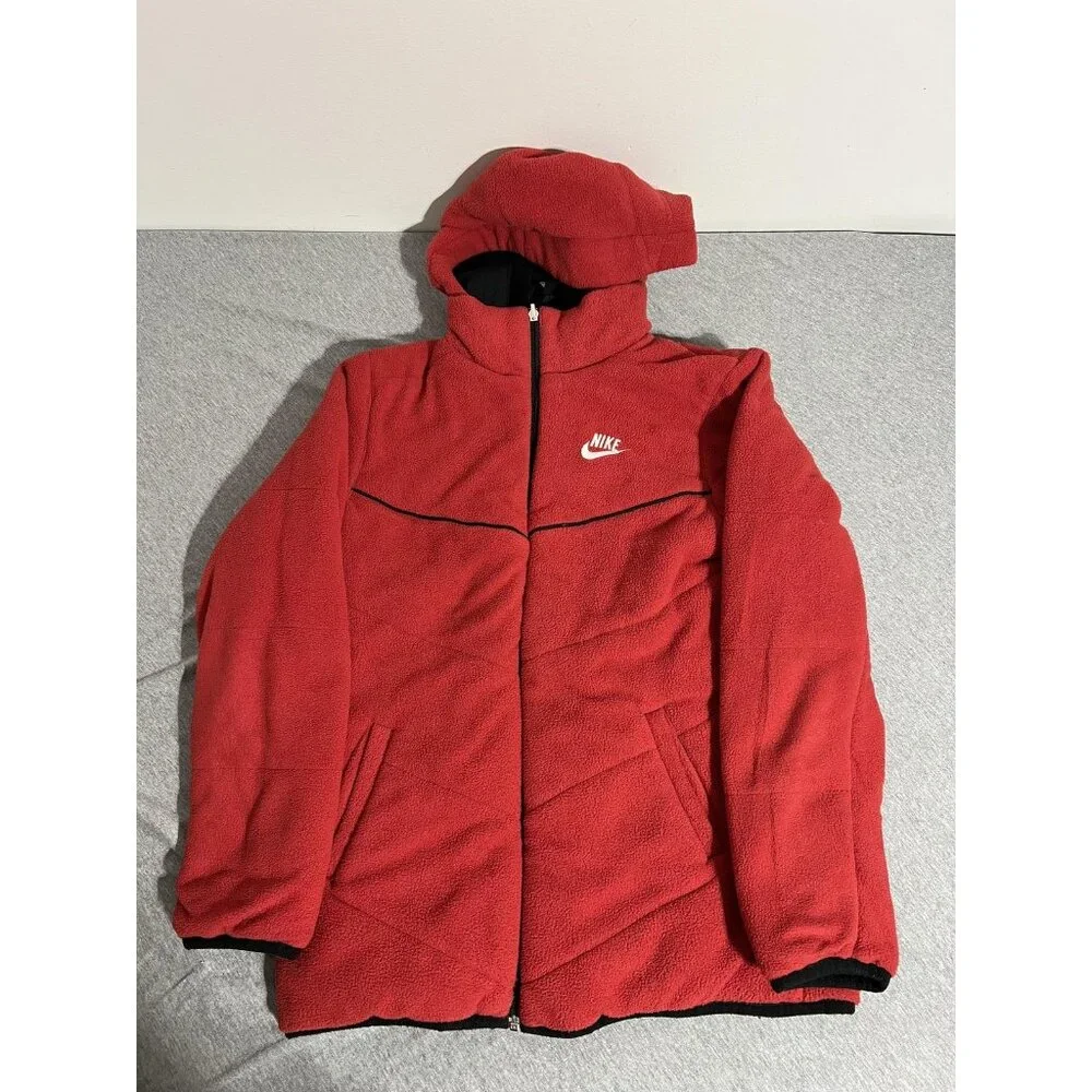Nike‎ Sportswear Jacket Kids Large Black Red Hooded 3 In 1 Fleece Liner